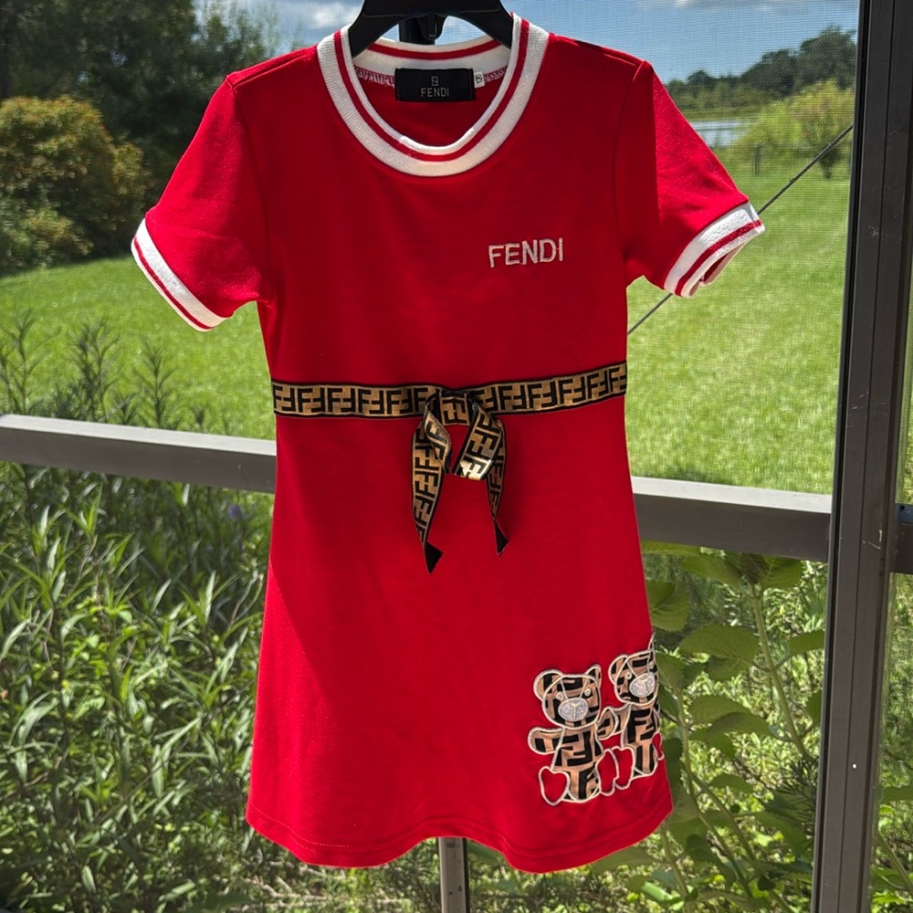 Fendi girls teddy bear red dress - casual size 120 (5T)